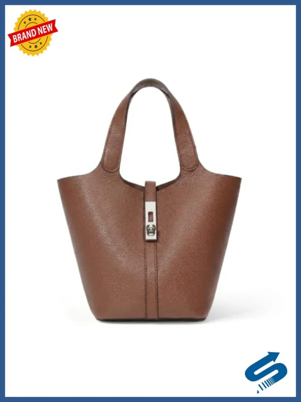 Vegan Leather Top Handle Bucket Purse Satchel Bag with Lock Design